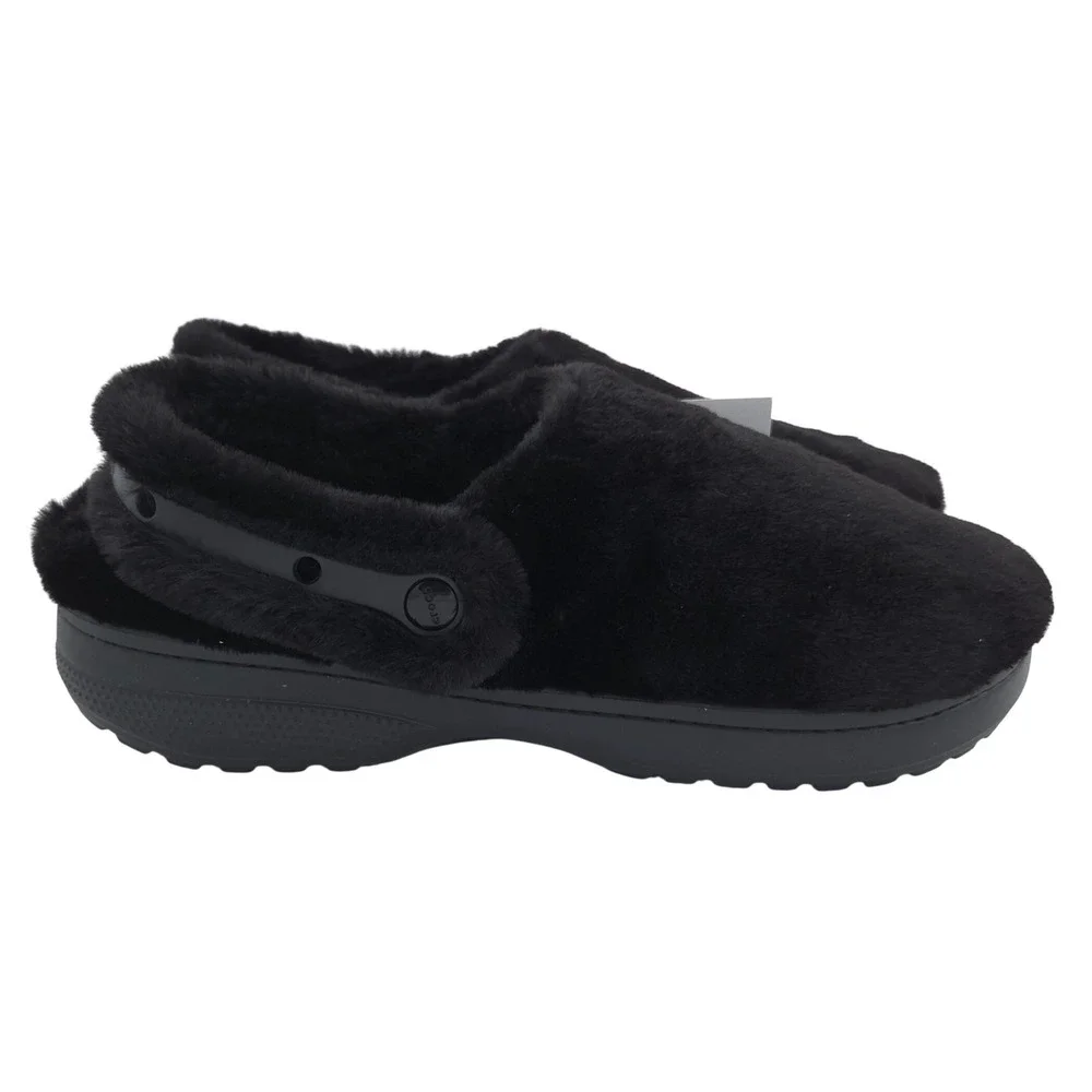 Crocs Classic Unfurgettable Clog Mens 12 Black Faux Fur Lined Slip On Shoes NEW